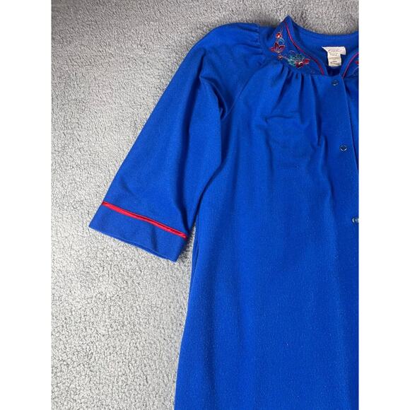 Cachet Robe Womens Large Blue Made In USA Vintage Embroidered Snap Sleepwear - Picture 3 of 11
